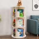 Rotating Kids Bookshelf 3-Tier 360 Spinning Bookcase Tower, Solid Pine Wood, 12 Cubbies, Toddler Bookshelf Organizer & Lazy-Susan Storage for Nursery, Classroom or Playroom (Natural Finish)