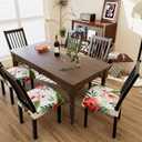 Stretch Dining Chair Seat Covers Set of 6,Dining Chair Slipcovers, Floral Printed Chair Covers,Soft Fabric Washable Upholstered Chair Seat Protector, No Rear Covers for Home Kitchen Dining Room (Summer Flowers B)