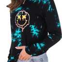 Remidoo Women's Tie Dye Long Sleeve T Shirt Graphic Tees Crewneck Oversized Tshirts Black Medium (Black, M)