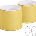 Lamp Shades Set of 2, Drum Lampshades, Lampshade 10 Inches Height, Lampshades for Table Lamp, Floor Lamp, Pendant Light, Yellow & White, Lamp Shade Harp Holder Included