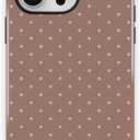 Trendy Cute Hybrid 2 Layer Brown Polka Dot Phone Case for iPhone 14 Pro,Brown