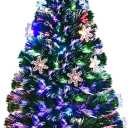 Goplus 3FT Pre-Lit Fiber Optic Artificial Christmas Tree, with Multicolor Led Lights and Snowflakes (3 FT)