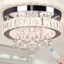 11.8" Modern Crystal Flush Mount Chandelier Ceiling Light Dimmable remote | LED Crystal flush mount dimmable remote control ceiling light Fixture for Bedroom Kitchen Dining Room