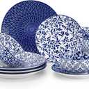 vancasso SELENE Plates and Bowls Set for 4, 12 Pieces Dinnerware Sets, Mircowave and Dishwasher Safe Dishes Set, Porcelain Blue Dinnerware