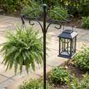 76" Double Shepherds Hooks for Outdoor, Heavy Duty Bird Feeder Pole with 5 Prong Base, Metal Hooks for Hanging Plant Baskets, Solar Lanterns & Hummingbird Feeders, Gardening Tools