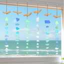 Weysat 6 Pcs Sea Glass Wind Chimes for Outside, Beach Wind Chimes with Wooden Hanger, Boho Gifts for Mom Women, Hanging Beachy Decor for Home Wall Outdoor Garden, Ocean Themed Decorations