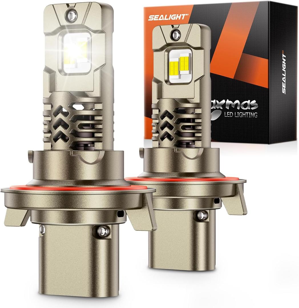 SEALIGHT Upgraded H13 Bulbs, 10X Super Bright, L2S 9008/H13 Light Bulbs, Real 1:1 Halogen Size, 6500K Cool White Driving Light, IP68 Waterproof, Plug and Play, Pack of 2