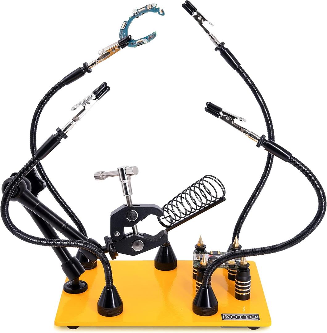 KOTTO Helping Hands Soldering, Third Hand Soldering Tools PCB Holder Four Arms Helping Hands Crafts Jewelry Hobby Workshop Helping Station Non-slip Steel Weighted Base