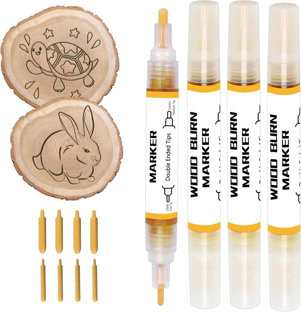 4 PCS Wood Burn Marker Pens, Wooden Burning Pens - Ideal for Making Gifts & Handicrafts. Suitable for Beginners (Comes with 8 Nibs)