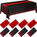 Breling 8 Pack Black and Red Disposable Plastic Tablecloths and Satin Table Runner Set, 54 x 108 Inch Tablecloth, 12 x 108 Inch Table Runners for Wedding Graduation Birthday Baby Shower