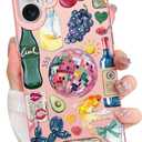 Compatible with iPhone 16 Plus Case Cute Aesthetic for Women Girls, Classic Retro Western Grapes Fruit Drinks Fish Bow Collage Phone Case, Shockproof Protective Cover