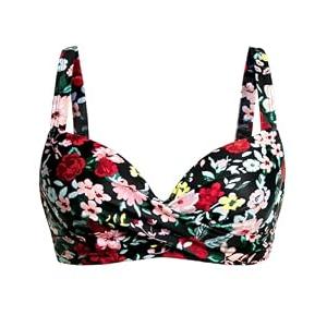 Aqua Eve Women Underwire Bikini Top - Push Up Swimsuit Top Bra Padded Bathing Suit 2025 Twist Front Swimwear Black Flower M
