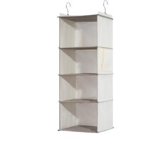 4-Shelf Hanging Closet Organizer and Storage, Collapsible Hanging Shelves for Closet with 2 Side Pockets, Hanging Shoe Organizer to Saving Space,Beige (1 Pack)