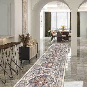 Hallway Washable Runner Rug - 2'6x14 Kitchen Rugs Entryway Rug Runner Vintage Soft Floor Mat Non Slip Indoor Farmhouse Carpet for Bathroom Living Room Bedroom (2'6''x14', Brick)