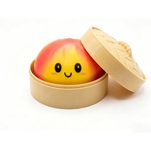 Red&Yellow Dumpling Squishies Stress Balls, Colorful Squishies Dumpling Fidget Sensory Toy with Food Steamer, Squeeze Dough Ball for Stress Relief, Stretchy Desk Toys Gift