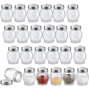 24 Pcs Glass Spices Shaker with Perforated Top Cheese Shaker with Slotted Stainless Steel Top Retro Swirl Style Jar Dispensers for Pepper Sugar Spice Home Kitchen Applications 6 Ounce (Simple Style)