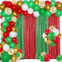 137 Pcs Red Green Christmas Party Backdrop Kits-4 Sequin Curtains Backdrop 133 Balloon Arch Kit, Glitter Photo Background for Xmas New Year Eve Birthday Wedding Anniversary Baby Shower