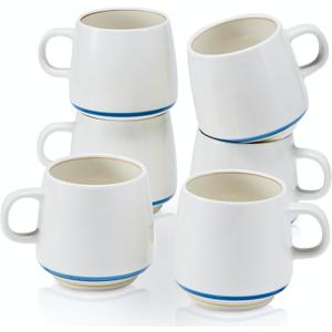PorGlaze 11 Ounce Porcelain Coffee Mugs Set of 6 with Handle Perfect for Coffee, Tea, Milk, Chocolate and Latte, Ceramic Coffee Cups Set for Man and Woman (Cozy Blue)