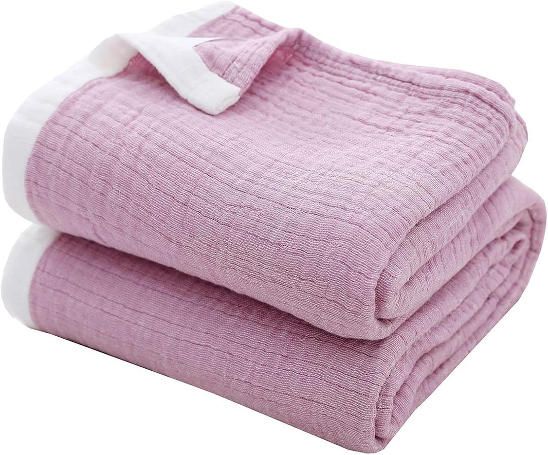 SE SOFTEXLY Cotton Muslin Throw Blanket for Adults,Breathable 4-Layer Yarn Dyed Linen Texture Gauze Blanket for Bed Sofa Couch,Super Soft Lightweight Blanket for All Season50"x60",Lavender Purple
