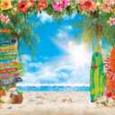 8x6ft Summer Hawaiian Beach Photography Backdrop Tropical Flower Palm Leaves Surfboard Background for Luau Aloha Party Decoration Banner Photo Booth