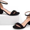 mysoft Women's Chunky Low Heels Open Toe Block Heeled Dress Ankle Strap Pump Wedding Sandals (Black), US 6.5