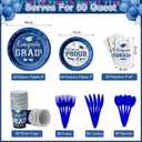 Graduation Party Supplies Congrats Grad Plates and Napkins Set Serve 50, Disposable Tableware Paper Plates Napkins Cups Knives Spoons Forks Straws for Class of 2026 Graduation Party Decorations (Blue)