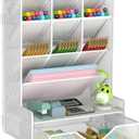 Pen Organizer for Desk, Multi-Functional Desk Organizer, Wall Mount Pen Holder with Drawer for School, Office, Home, Art Supplies, White (Large)