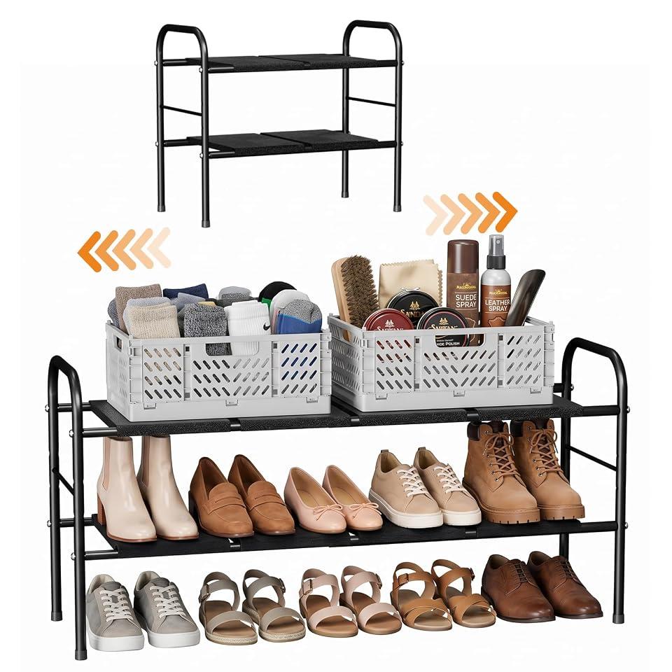 Nuovoware Expandable Shoe Rack, 2-Tier Metal Shoe Storage Organizer