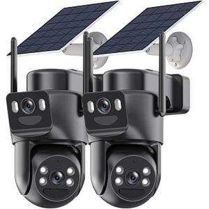 Kurain Dual Lens Solar Security Cameras Wireless Outdoor, 5G/2.4G WiFi 6, 360° View Pan/Tilt Home Security Camera with 6MP Color Night Vision, Motion Detection, 2-Way Audio, Spotlight Siren, 2Pack