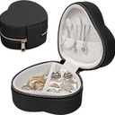 Heart-Shaped Small Jewelry Box Travel Jewelry Case Girls Mini Box for Rings Earrings Necklaces Organizing Portable PU Leather Jewerly Organizer for Women, Black