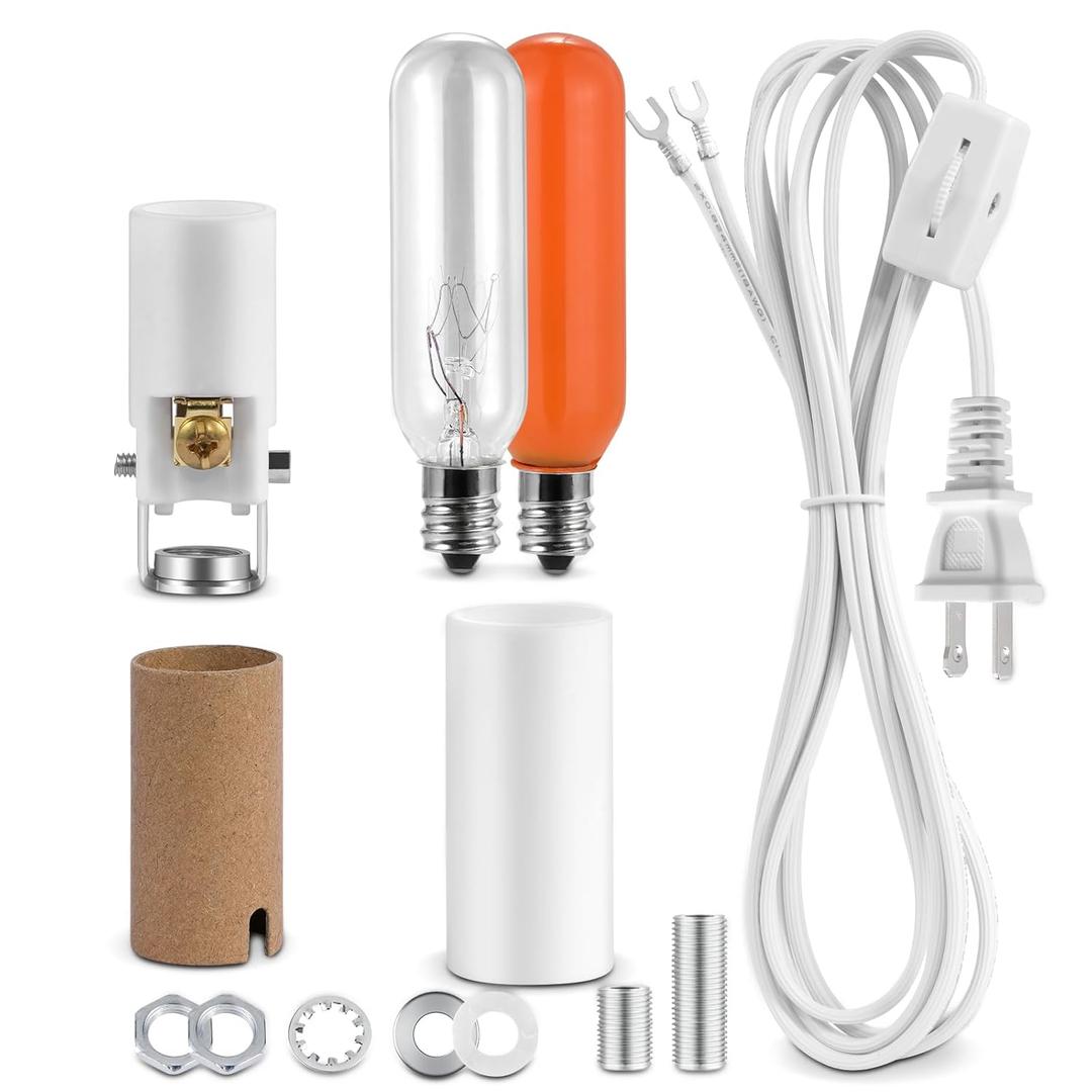 E12 Candelabra Lamp Socket Wiring Kit, Craft Project Light Making, Ceramic Christmas Tree Rewire, Ideal for Lighting Objects with 10mm Hole (Candelabra Socket Wiring Kit with T20 Bulbs)