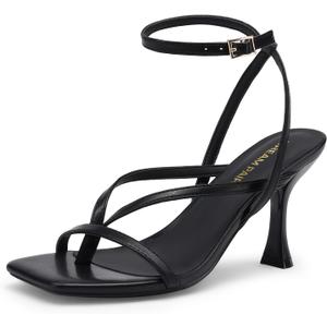 DREAM PAIRS Women's Low Kitten Heels Strappy Design with Lace Up Open Square Toe Thong Ankle Strap Shoes Fashionable Sexy Sylvestra Heeled Sandals for Dressy Occasions (10, Black)