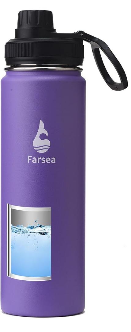 Farsea Insulated Water Bottle With Paracord Handle, Protective Boot and 2 Lids (Straw Lid & Spout Lid), Stainless Steel Water Bottle Wide Mouth, Double Wall Sweat-Proof BPA-Free, 24 oz (Purple)
