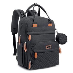 BabbleRoo Diaper Bag Backpack - Baby Essentials Travel Tote - Multi Function Water Resistant Diaper Bag, Travel Essentials Baby Bag with Changing Pad, Stroller Straps & Pacifier Case - Unisex, Black, L