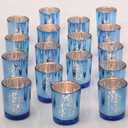 DARJEN 24Pcs Blue Votive Candle Holders,Tea Lights Candles Holders for Wedding Shower Gifts & Party Decorations, Home Table - Mercury Glass