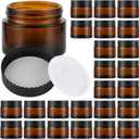 Glass Jars with Lids,Eco-Friendly Cosmetic Containers with Airtight Black Lids & Liners, Multi-Color Options for Cream, Lotion, Body Butter, DIY Skincare Travel Jars (Amber, 2oz)