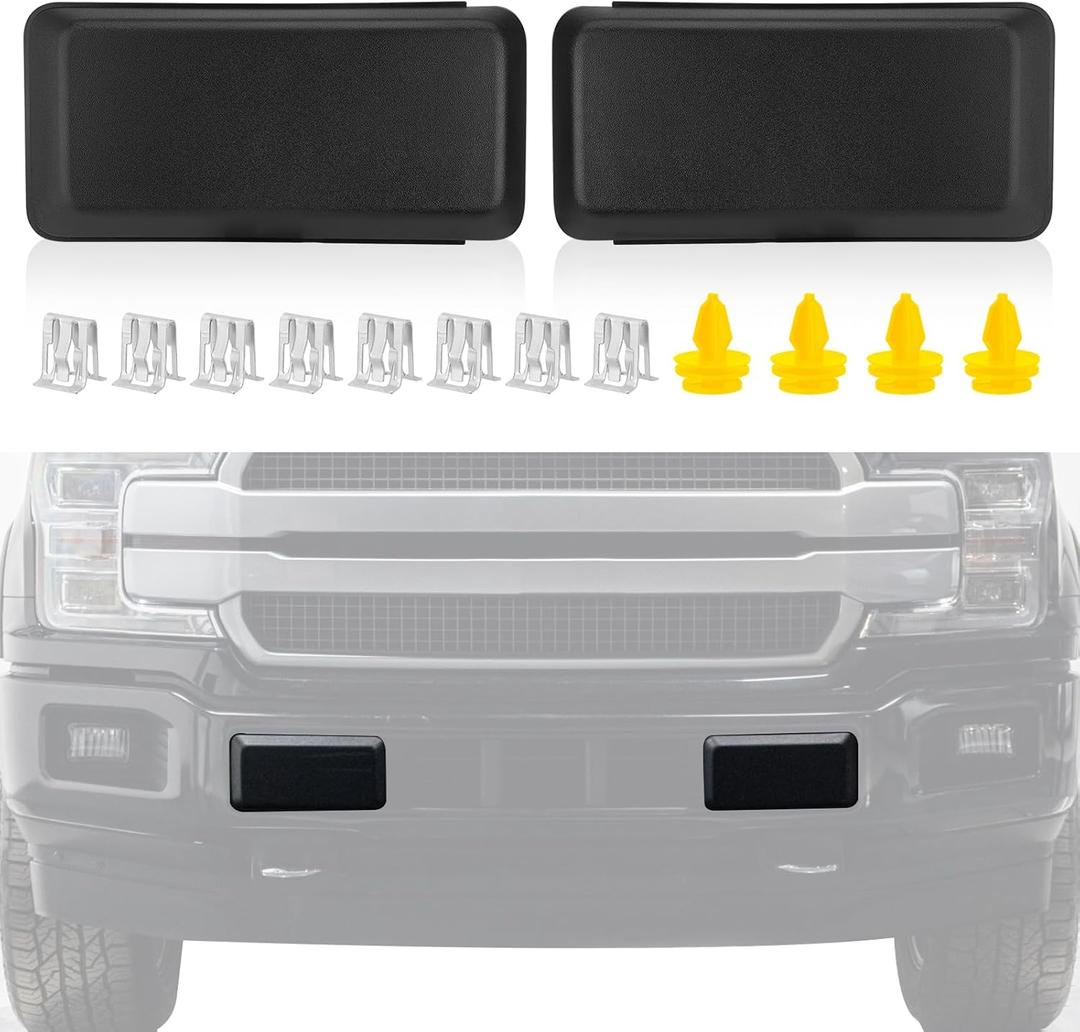 F150 Front Bumper Guard Pad Cover Compatible with Ford F-150 2018 2019 2020, Replace# JL3Z17E810AB, Front Left Driver & Right Passenger Side Inserts End Caps, 2Pcs Black