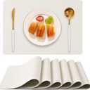 Faux Leather Placemats Set of 6, Heat Resistant Wipeable Washable Vinyl Place Mats, Waterproof Anti-Slip Dining Table Mats, Suitable for Indoor & Outdoor Use (Ivory White)