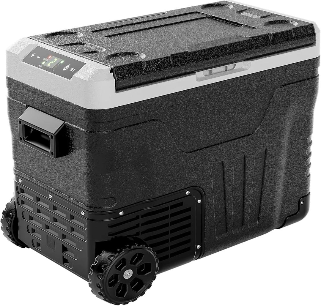 EUHOMY 12 Volt Refrigerator, 53QT(50L) Electric Cooler, Portable Freezer 12V/24V DC 110-240V AC, 12V Fridge -4~68, 12V Cooler with Wheels & 2 Baskets for Travel, Truck, Boat, Camping