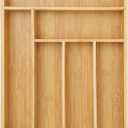 Juvale Bamboo Silverware Drawer Organizer with 6 Slots, Wooden Cutlery Tray Holder for Kitchen, Flatware, Utensils, 14.5 x 10.25 x 1.75 In