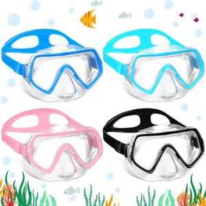 Hoolerry 4 Pcs Kids Nose Goggles Swim Goggles with Nose Cover for 3-8 Tempered Glass Snorkel Dive Mask Anti Fog with Elastic Strap No Leak Swimming Mask for Summer Diving Snorkeling