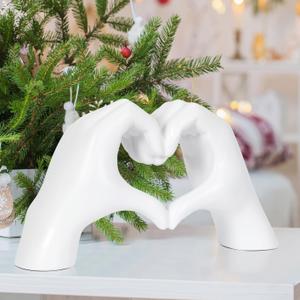 HMASYO Heart Hand Sculpture Music Singer Love Finger Resin Statue, Aesthetic Home Decor for Coffee Table & Bookshelf, Unique Birthday Idea for Girls Sisters Girlfriend Mom Teacher(No Bracelet) (White)