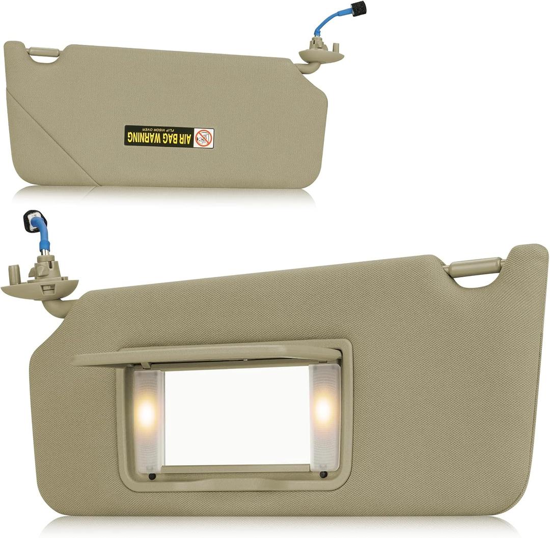 Left Driver Side Sun Visor with Vanity Light Fit for Honda Accord 2008 2009 2010 2011 2012, Replace for 83280TA0A91ZB Beige