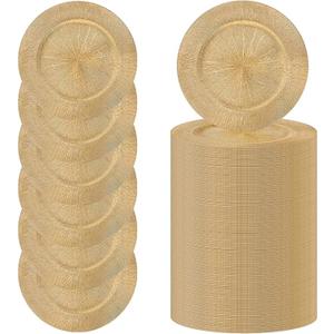 Maoname Round Charger Plates Bulk Set of 100, Glitter Gold Plate Chargers Glitter Gold Plate Chargers for Dinnner Plates, Plastic Table Chargers, Decorative Chardes Bulk for Weddings, Thanksgiving
