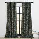 StangH Green Velvet Curtains with Print Floral, Back Tab Luxury Window Panels 90 inches Long Thermal Insulated Room Darkening Drapes for Sliding Door, W52 x L90, 2 Panels