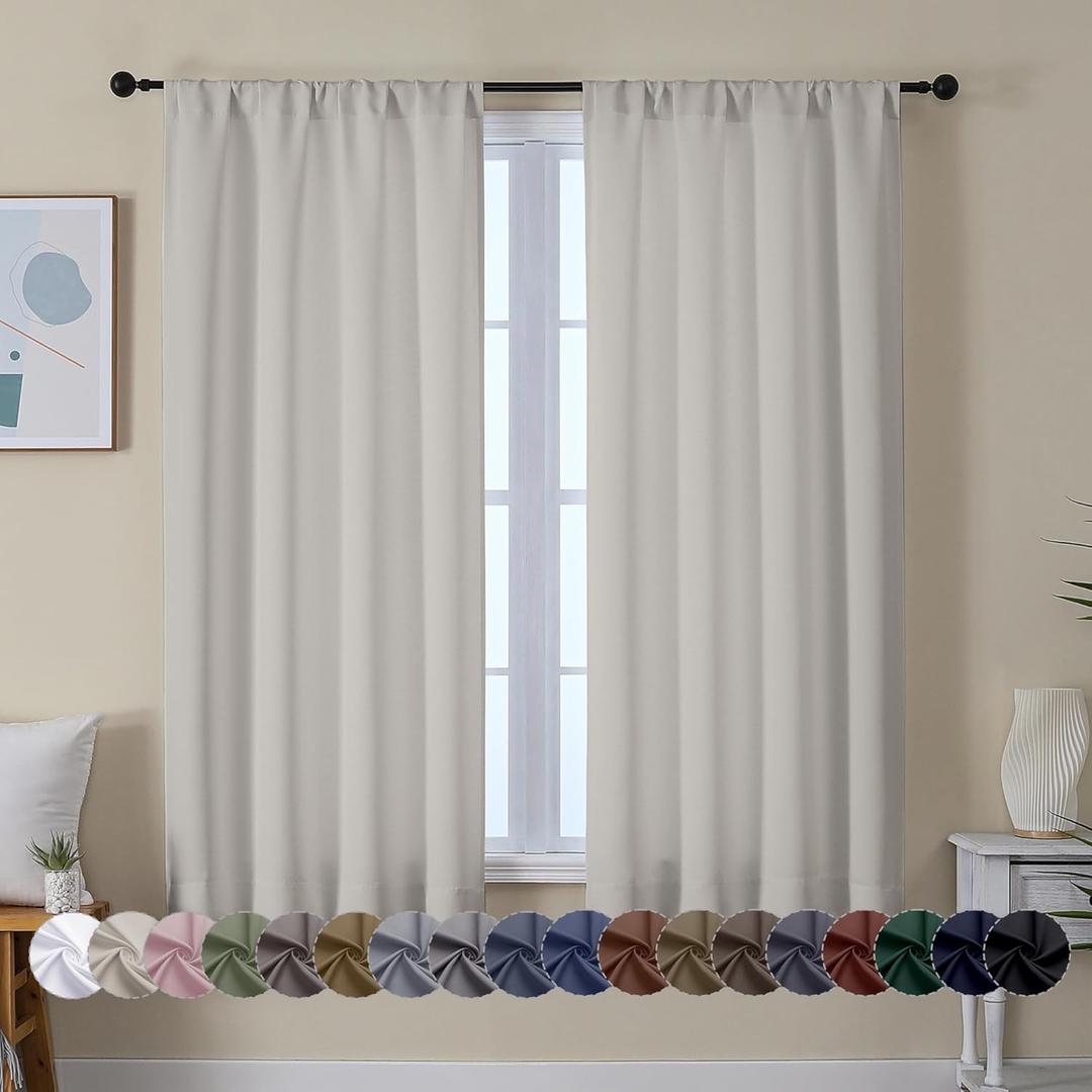 Simplebrand Ava Natural Blackout Curtains for Bedroom 63 Inch Length 2 Panels Set, Solid Thermal Insulated Energy Saving Rod Pocket Window Treatment Curtains Blackout Drapes, W40 x L63 Inch, Natural (40"W x 63"L (Pack of 2))