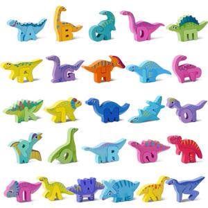 Wooden Toddler Puzzles, Montessori Learning Toys, ABC Alphabet Puzzle for Kids Ages 3-5, Cute Dinosaur Shape Letters Matching Game, Preschool Educational Toys Gift for Girls Boys 3 4 5 Years Old
