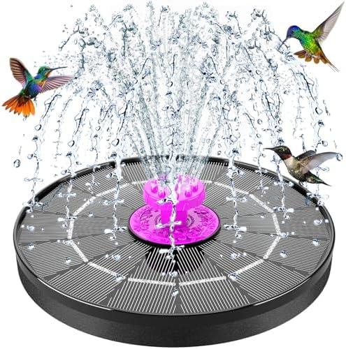Solar Bird Bath Fountain Pump, 2025 Upgrade 4W Solar Powered Water Pump, Outdoor Water Fountain with 8 Nozzles, Hummingbirds, Garden, Patio, Pool, Pond, Hot Pink