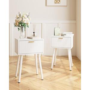 ASACESCU Night Stand Set 2, White Nightstand with Fluted Doors, Small Modern Mid-Century Bedside Table for Bedroom, End Table for Living Room