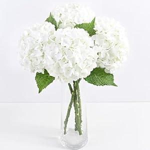 Yastouay 3 Pcs Real Touch Hydrangea Artificial Flowers, 21" White Full Faux Hydrangea Flowers Latex Fake Flowers for Home Decor Party Floral Arrangements Wedding Bouquets Centerpieces Outdoor Decor